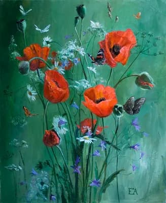 Маки в траве х.м.