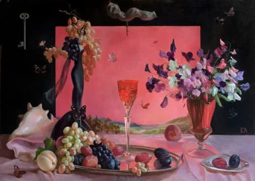 Бургундское розовое 100х130 х.м.