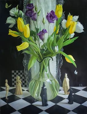 жёлтые тюльпаны х.м.85х65