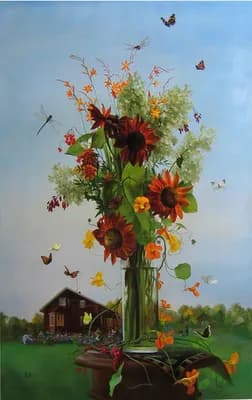 Красные подсолнухи. 80х105, х/м, 2005