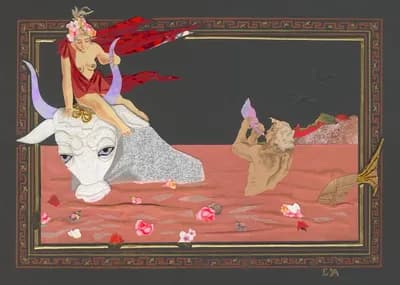 Похищение Европы. Серия МИФЫ ДРЕВНЕЙ ГРЕЦИИ. 40х30, коллаж, 2003-2008