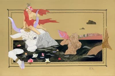 Похищение Европы. Серия МИФЫ ДРЕВНЕЙ ГРЕЦИИ. 40х30, коллаж, 2003-2008