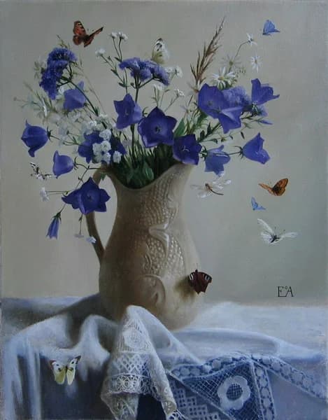 Колокольчики в кувшине. 70х55. х.м.